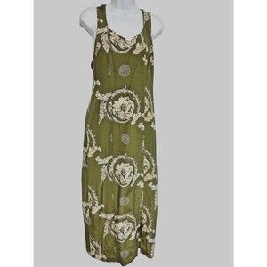 VTG 90s Karin Stevens Women's 10 Maxi Green Sun Dress Lined Baroque Print Boho